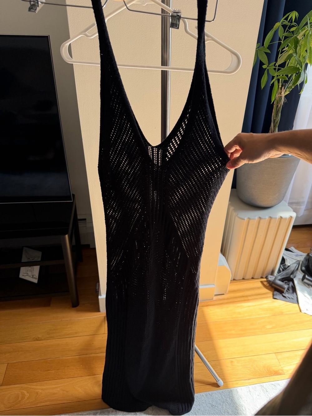 H&M Black Open-Knit V-Neck Sleeveless Midi Dress
